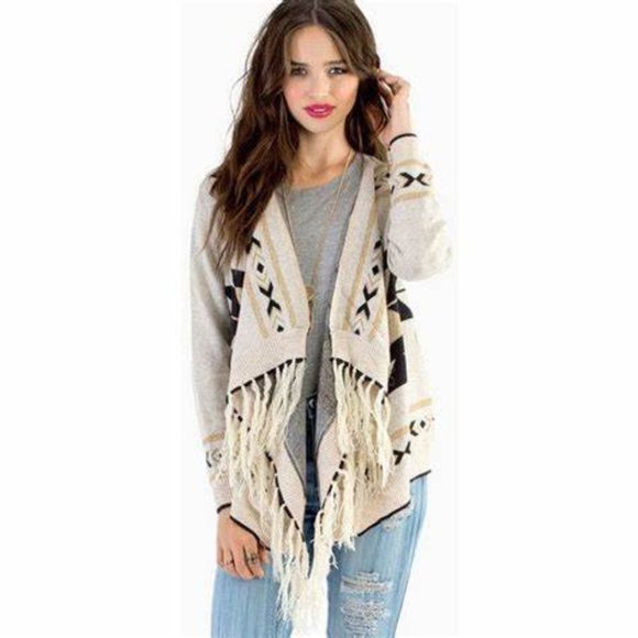 TOBI AZTEC PRINT FRINGE CARDIGAN SWEATER - Picture 1 of 6
